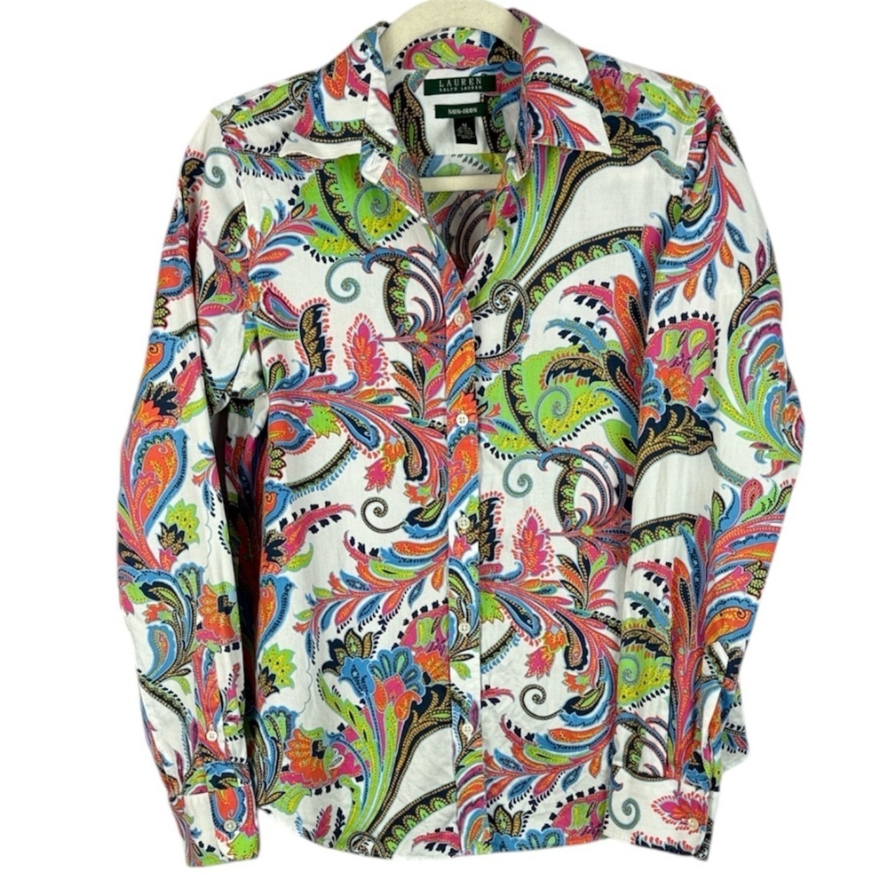 Lauren Ralph Lauren Vibrant Multi-Color Paisley Non-Iron Button Down – Size M